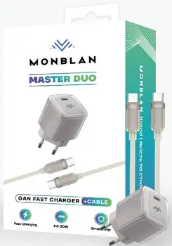 Сетевое зарядное устройство Monblan 30W USB-C + USB-C to USB-C cable A1 Master Duo Series Titanium