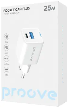 Сетевое зарядное устройство Proove Pocket GaN 25W Type-C + USB White (WCPG25111202)