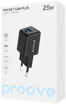 Мережевий зарядний пристрій Proove Pocket GaN Plus 25W (Type-C + USB) Black (WCPG25111201)