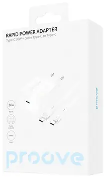 Сетевое зарядное устройство Proove Rapid 30W (Type-C) + Кабель Type-C to Type-C White (WCRP30012202)