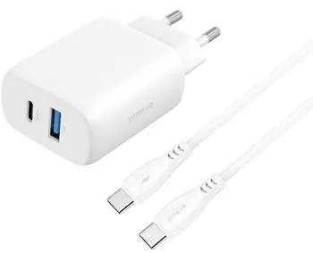 Сетевое зарядное устройство Proove Silicone Power 2 30W + cable Type-C to Type-C 1m White (WCSP23011002)