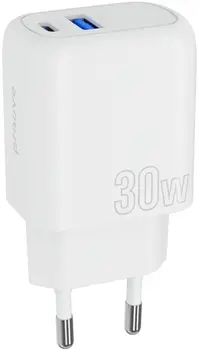 Сетевое зарядное устройство Proove Silicone Power Plus 30W (Type-C + USB) White (WCSP3011002)