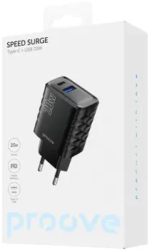 Сетевое зарядное устройство Proove Speed Surge 20W (USB + Type-C) Black (WCSS20120001)