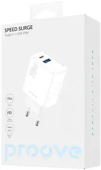 Сетевое зарядное устройство Proove Speed Surge 20W (USB + Type-C) White (WCSS20120002)