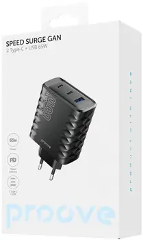 Сетевое зарядное устройство Proove Speed Surge Gan 65W (USB + 2 Type-C) Black (WCSS60120001)