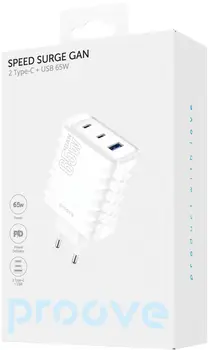 Сетевое зарядное устройство Proove Speed Surge Gan 65W (USB + 2 Type-C) White (WCSS60120002)
