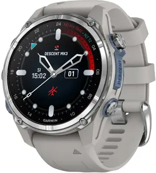 Смарт-годинник Garmin Descent Mk3 43 mm Stainless Steel with Fog Gray Silicone Band (010-02753-04/03)