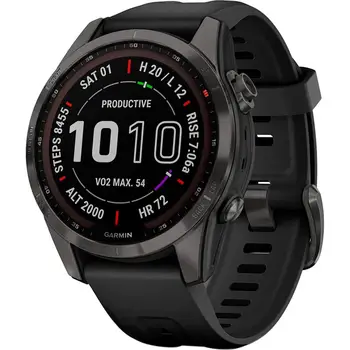 Смарт-годинник Garmin Fenix 7S Sapphire Solar Carbon G. DLC Titanium w. Black Band (010-02539-24/25)