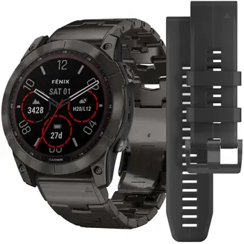 Смарт-годинник Garmin Fenix 7 Sapphire Solar C. Grey DLC Titanium w. Carbon Grey DLC V. Titanium Band (010-02540-39)