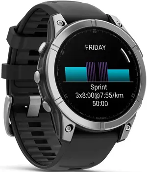 Смарт-годинник Garmin Fenix E 47mm AMOLED Stainless Steel with Black Silicone Band (010-03025-02/00)