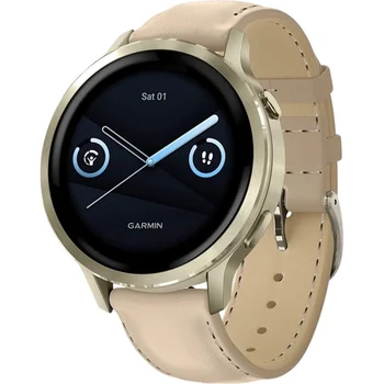 Смарт-часы Garmin Venu 4 41 mm Lunar Gold with Light Sand Leather Band (010-03013-03)
