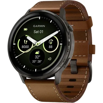 Смарт-годинник Garmin Venu 4 45 mm Slate with Brown Leather Band (010-03014-03)