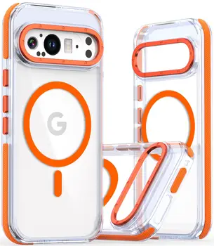 Чехол TPU Acrylic with Magnetic Ring Google Pixel 9/ 9 Pro Clear Orange