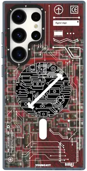 Чехол Youngkit Samsung Galaxy S23 Ultra Futuristic Circuit Magsafe case Red