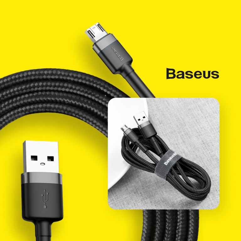 Кабель Baseus USB to microUSB Cafule 1m Grey/Black (CAMKLF-BG1) — фото 2